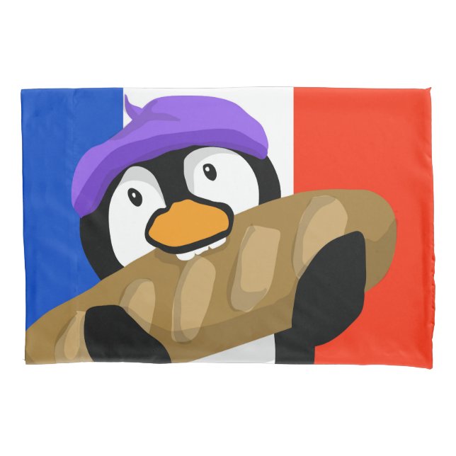 Parisian Penguin with Baguette Pillow Case (Front)
