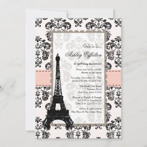 Parisian Pink Black Bridal Shower Invitations