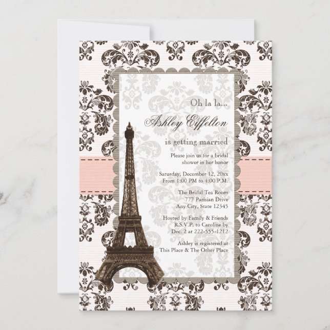 Parisian Pink Bridal Shower Invitations (Front)