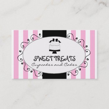 Parisian Pink Stripes Cupcake Cake Bakery Business Card by CoutureBusiness at Zazzle