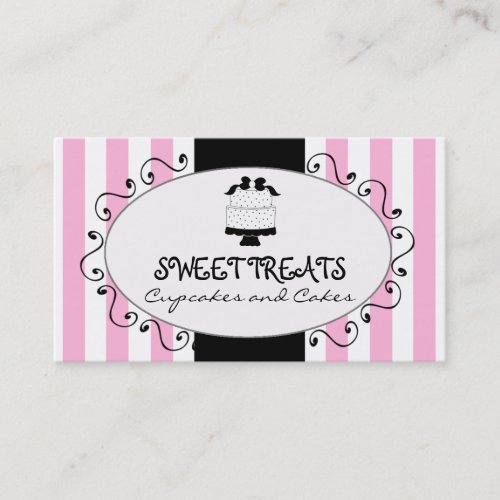 Parisian Pink Stripes Cupcake Cake Bakery Business Card Template