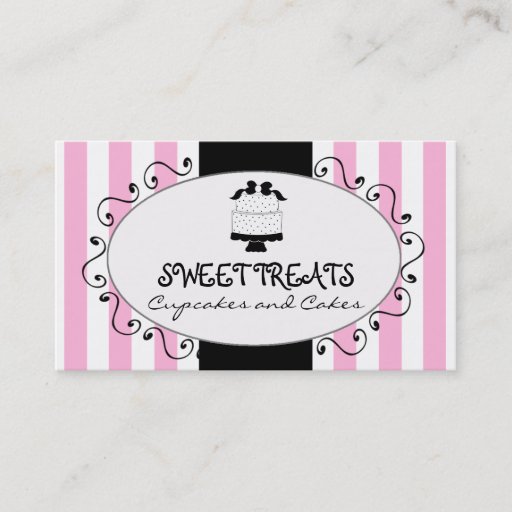 Customizable Parisian Pink Stripes Cupcake Cake Bakery Business Card Template