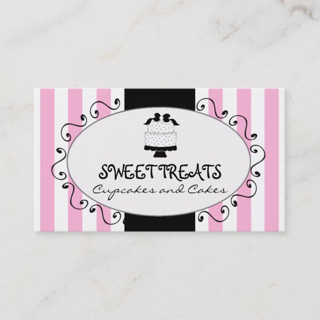 Parisian Pink Stripes Cupcake Cake Bakery Business Card (Front)