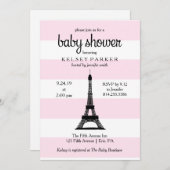 Parisian Pink Stripes Eiffel Tower Baby Shower Invitation (Front/Back)