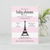 Parisian Pink Stripes Eiffel Tower Baby Shower Invitation (Standing Front)