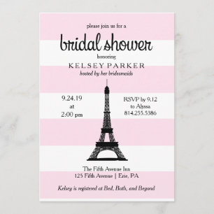 Parisian Pink Stripes Eiffel Tower Bridal Shower Invitation