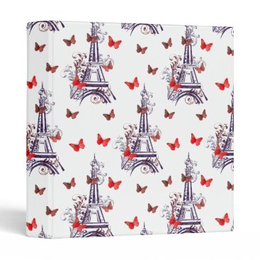 Parisian Romantic Purple Eiffel Tower Butterflies 3 Ring Binder