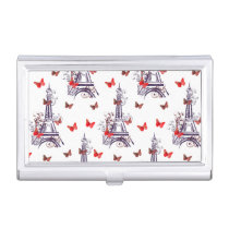 Parisian Romantic Purple Eiffel Tower Butterflies Case For Business Cards