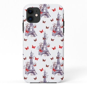 Parisian Romantic Purple Eiffel Tower Butterflies iPhone 11 Case