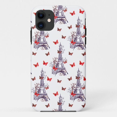 Parisian Romantic Purple Eiffel Tower Butterflies iPhone 11 Case