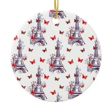 Parisian Romantic Purple Eiffel Tower Butterflies Ceramic Ornament