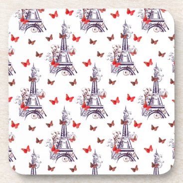Parisian Romantic Purple Eiffel Tower Butterflies Coaster