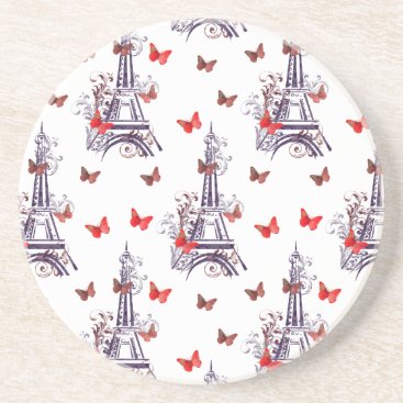 Parisian Romantic Purple Eiffel Tower Butterflies Drink Coaster