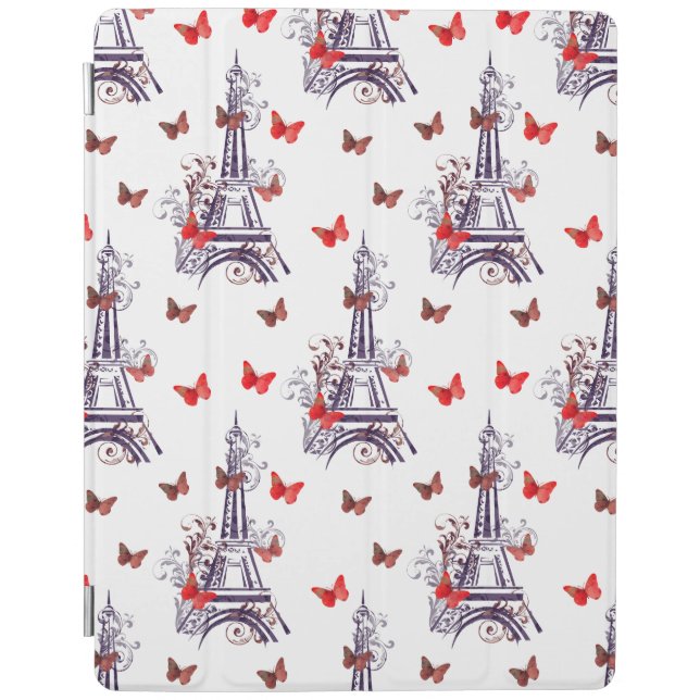 Parisian Romantic Purple Eiffel Tower Butterflies iPad Smart Cover (Front)