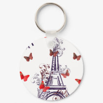 Parisian Romantic Purple Eiffel Tower Butterflies Keychain
