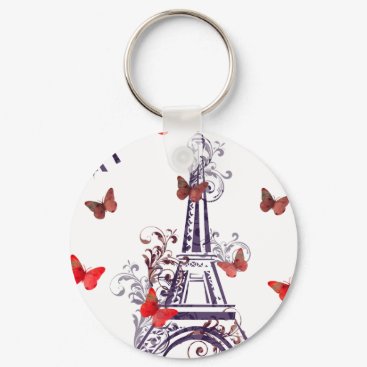 Parisian Romantic Purple Eiffel Tower Butterflies Keychain