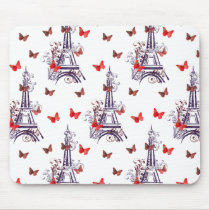 Parisian Romantic Purple Eiffel Tower Butterflies Mouse Pad