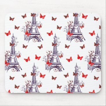Parisian Romantic Purple Eiffel Tower Butterflies Mouse Pad