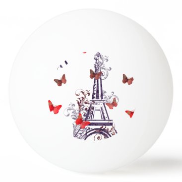 Parisian Romantic Purple Eiffel Tower Butterflies Ping Pong Ball