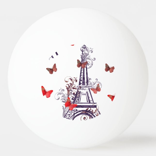 Parisian Romantic Purple Eiffel Tower Butterflies Ping Pong Ball (Back)