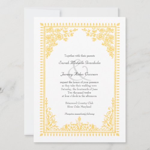 Parisian Scroll Affordable Yellow Wedding Invitation