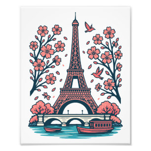 Parisian Souvenir Eiffel Tower Paris Cherry Tree Photo Print