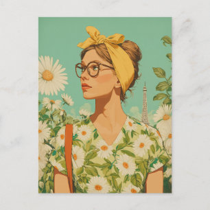 Parisian Spring Girl with Daisies Postcard