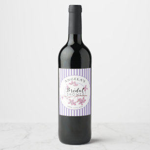 Parisian Spring Lilac Stripes Bridal Shower  Wine Label