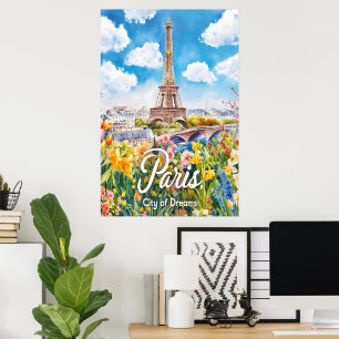 Parisian Springtime: Eiffel Tower Blooms Poster