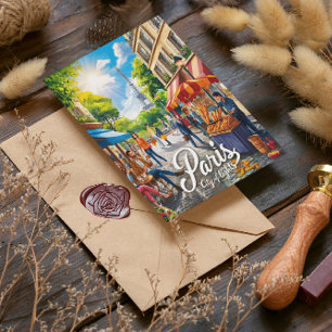 Parisian Street Scene With Eiffel Tower Postcard