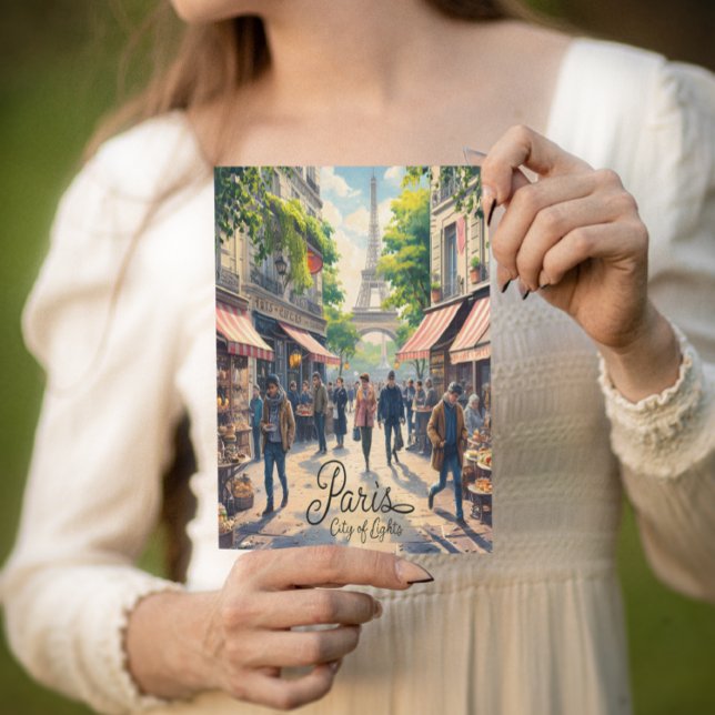 Parisian Street Scene With Eiffel Tower Postcard (Creator Uploaded)