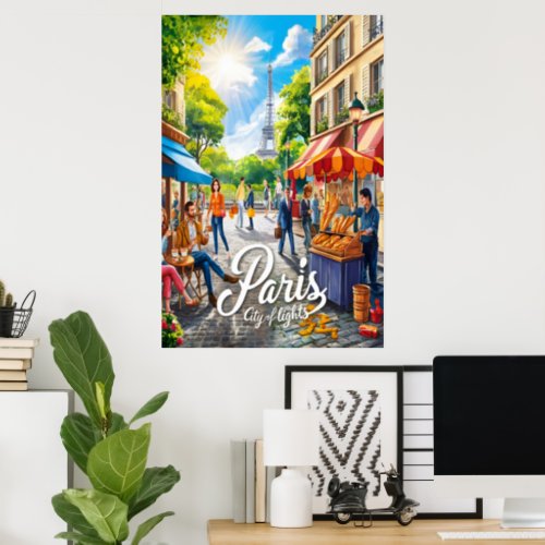 Parisian Street Scene With Eiffel Tower Poster