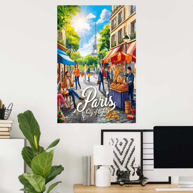 Parisian Street Scene With Eiffel Tower Poster (Home Office)