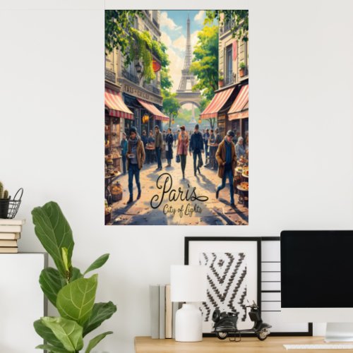 Parisian Street Scene With Eiffel Tower Poster