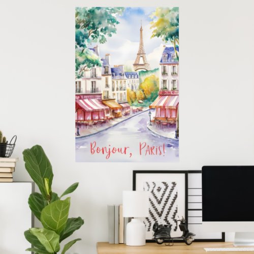 Parisian Street Scene With Eiffel Tower Poster