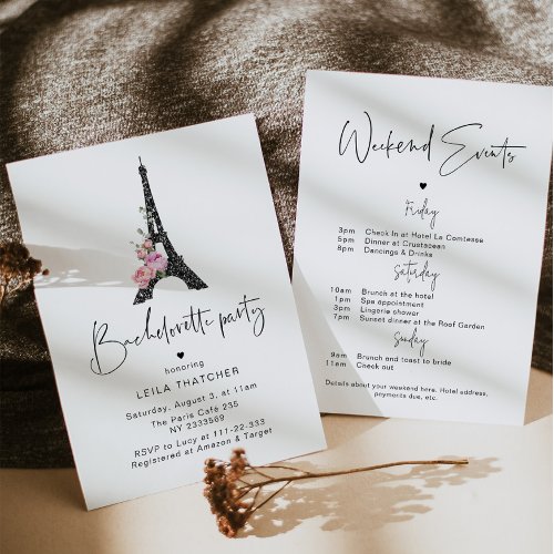 Parisian style minimalist bachelorette weekend invitation