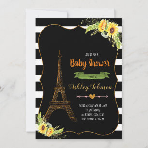 Parisian Sunflower baby shower invitation