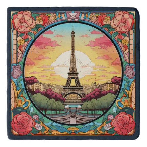 Parisian Sunset Eifel Tower Paris French Floral Trivet