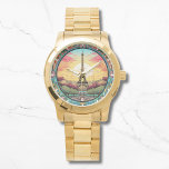 Parisian Sunset Eifel Tower Paris French Floral Watch<br><div class="desc">Bright Parisian Sunset Eifel Tower Paris French France Floral Watches features an art deco style Paris sunset with the Eifel Tower in a bold floral frame. Created by Evco Studio www.zazzle.com/store/evcostudio</div>