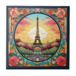 Parisian Sunset Eiffel Tower Paris French Floral Ceramic Tile<br><div class="desc">Bright Parisian Sunset Eiffel Tower Paris French France Floral Decorative Tiles features an art deco style Paris sunset with the Eiffel Tower in a bold floral frame. Created by Evco Studio www.zazzle.com/store/evcostudio</div>
