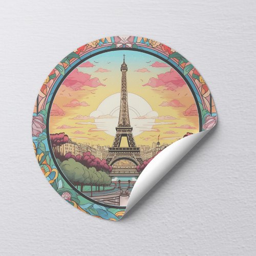 Parisian Sunset Eiffel Tower Paris French Floral Classic Round Sticker