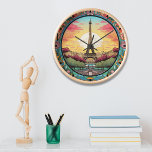 Parisian Sunset Eiffel Tower Paris French Floral Clock<br><div class="desc">Bright Parisian Sunset Eiffel Tower Paris French France Floral Clocks features an art deco style Paris sunset with the Eiffel Tower in a bold floral frame. Created by Evco Studio www.zazzle.com/store/evcostudio</div>