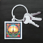 Parisian Sunset Eiffel Tower Paris French Floral Keychain<br><div class="desc">Bright Parisian Sunset Eiffel Tower Paris French France Floral Keychains features an art deco style Paris sunset with the Eiffel Tower in a bold floral frame. Created by Evco Studio www.zazzle.com/store/evcostudio</div>