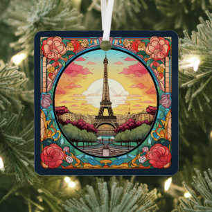 Parisian Sunset Eiffel Tower Paris French Floral Metal Ornament