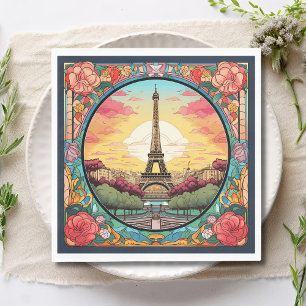 Parisian Sunset Eiffel Tower Paris French Floral Napkins