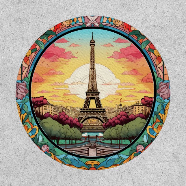 Parisian Sunset Eiffel Tower Paris French Floral Patch (Front)