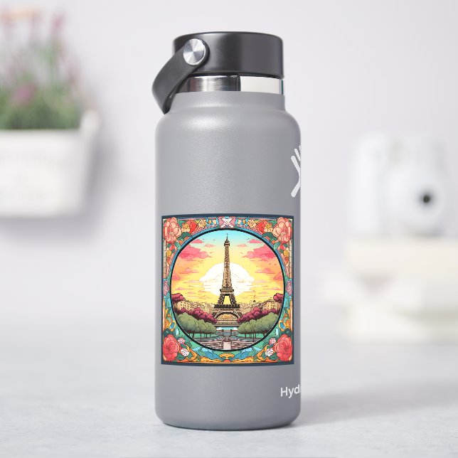Parisian Sunset Eiffel Tower Paris French Floral Sticker (HydroFlask)