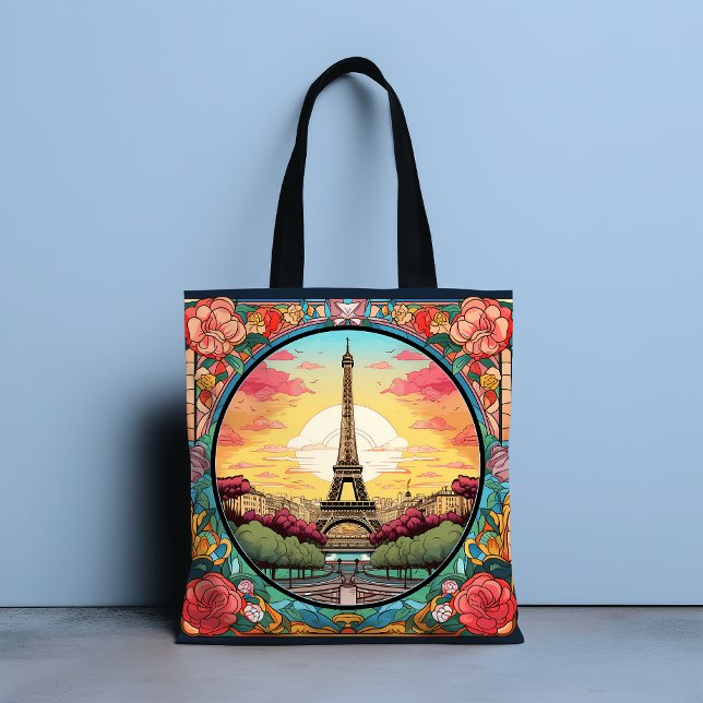 Parisian Sunset Eiffel Tower Paris French Floral Tote Bag (Creator Uploaded)