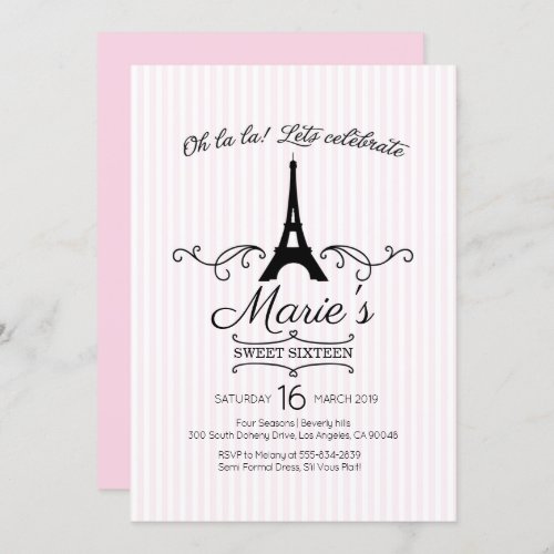 Parisian Sweet Sixteen Paris French Eiffel Tower Invitation