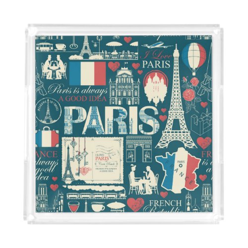 Parisian Vintage French Republic Elegance Acrylic Tray